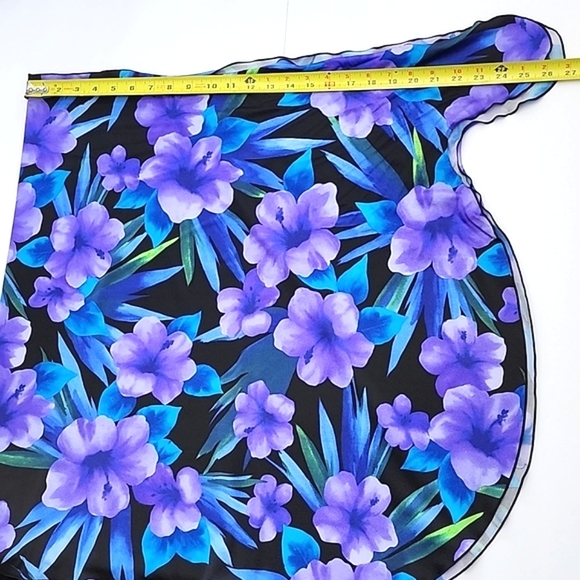 Sarong Beach Wrap Tropical Purple Blue Floral  Print Stretch Drape Knee-Length - Picture 7 of 7